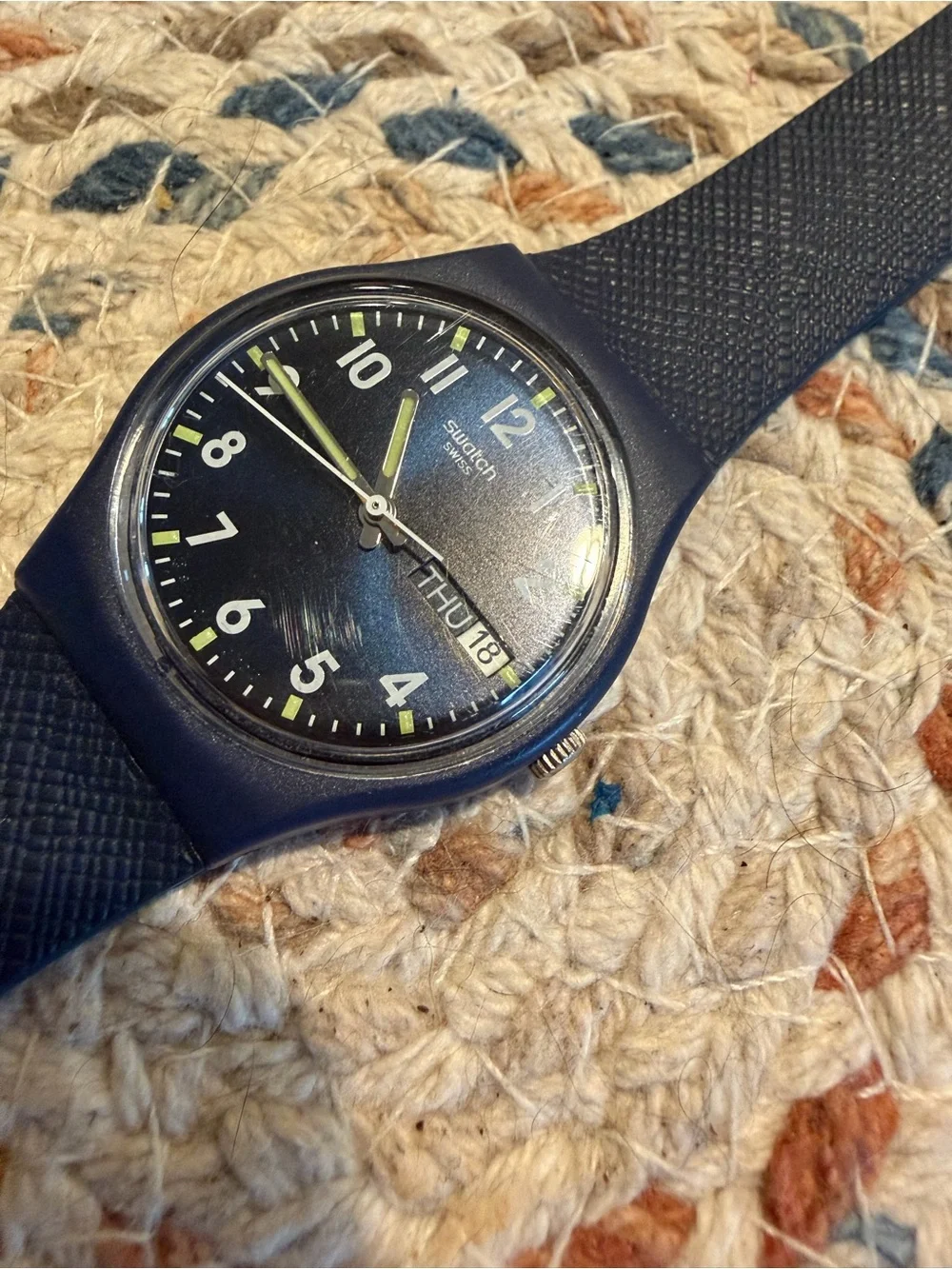 Swatch Navy Blue Silicone Strap Watch (Dark Blue)